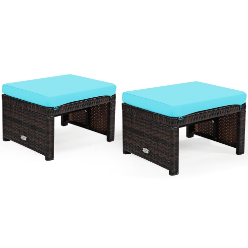 Costway 2PCS Patio Rattan Ottoman Cushioned Seat Foot Rest Furniture