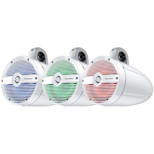 Pioneer TS-ME770TC 7.7″ IPX7 Rated Tower Speaker w/ Built-In RGB LED Lighting – White Classic Grille