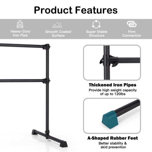 Goplus 4FT Portable Double Freestanding Ballet Barre Dancing Stretching