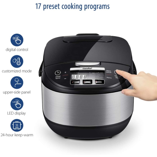 COMFEE' 10-Cup Fuzzy Logic Rice Cooker with 11 Presets, Auto Keep Warm, and 24-Hour Delay Timer, Multi-Function Asian Style Cooker