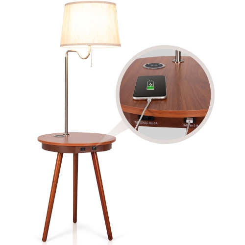 Costway End Table Lamp Bedside Nightstand Lighting with Wireless Charger