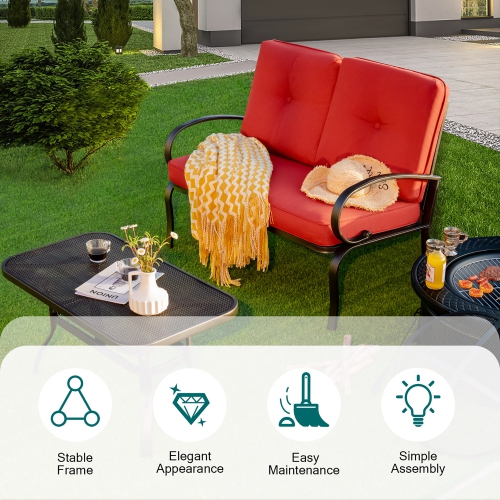 Costway 2PC Patio LoveSeat Coffee Table Furniture Set Bench W/ Cushions