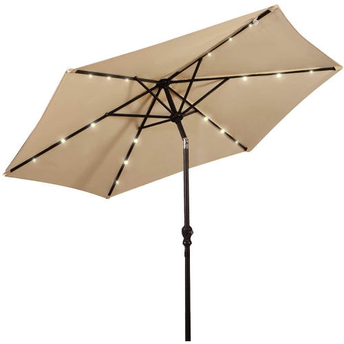 Costway 9ft Market Patio Umbrella w/Solar Lights & 40 LBS Steel Umbrella Stand