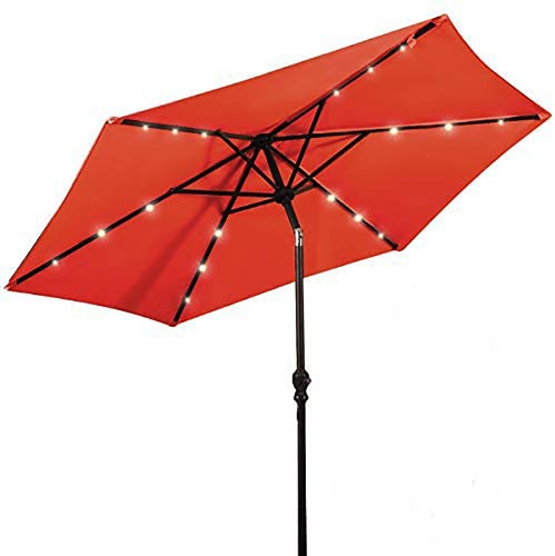 Costway 9ft Market Patio Umbrella w/Solar Lights & 40 LBS Steel Umbrella Stand