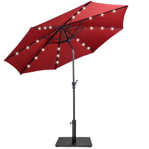 COSTWAY  10Ft Solar Lights Patio Umbrella Outdoor W/ 36 Lbs Steel Umbrella Stand