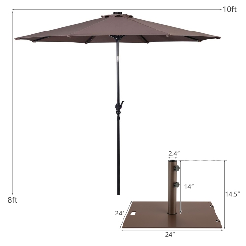 10ft Solar Lights Patio Umbrella Outdoor W/ 50 LBS Movable Umbrella Stand