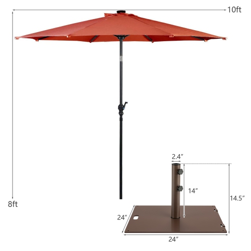 10ft Solar Lights Patio Umbrella Outdoor W/ 50 LBS Movable Umbrella Stand