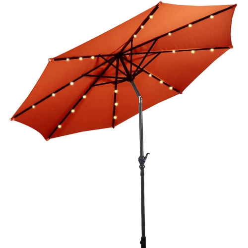 10ft Solar Lights Patio Umbrella Outdoor W/ 50 LBS Movable Umbrella Stand