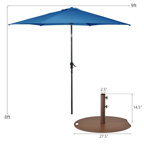 Costway 9ft Patio Umbrella Outdoor W/ 50 LBS Round Umbrella Stand W/ Wheels