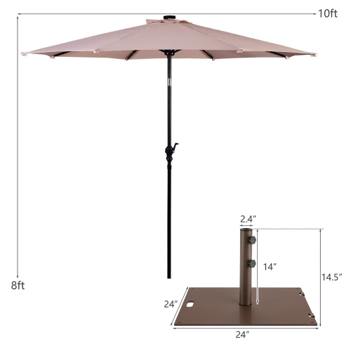 Costway 10ft Solar Lights Patio Umbrella Outdoor W/ 50 LBS Movable Umbrella Stand