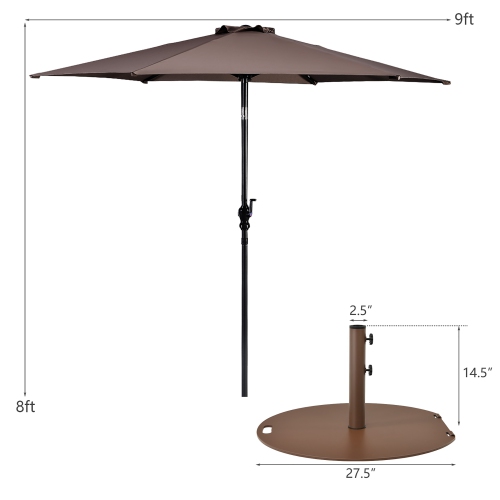 Costway 9ft Patio Umbrella Outdoor W/ 50 LBS Round Umbrella Stand W/ Wheels