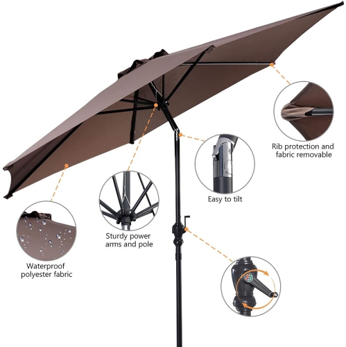 Costway 9ft Patio Umbrella Outdoor W/ 50 LBS Round Umbrella Stand W/ Wheels