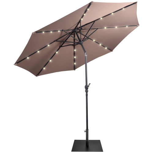 Costway 9ft Market Patio Umbrella w/Solar Lights & 40 LBS Steel Umbrella Stand