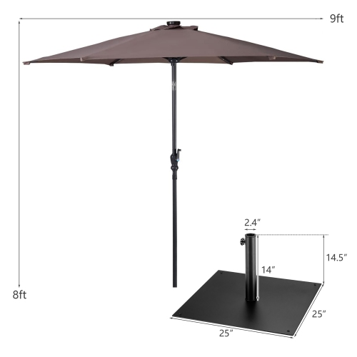 Costway 9ft Market Patio Umbrella w/Solar Lights & 40 LBS Steel Umbrella Stand