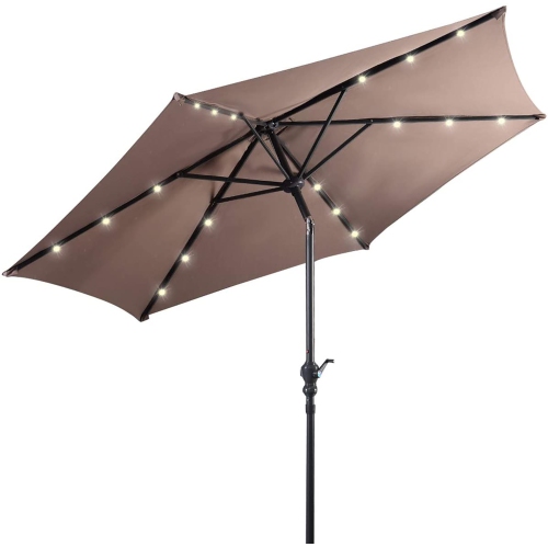 Costway 9ft Market Patio Umbrella w/Solar Lights & 40 LBS Steel Umbrella Stand