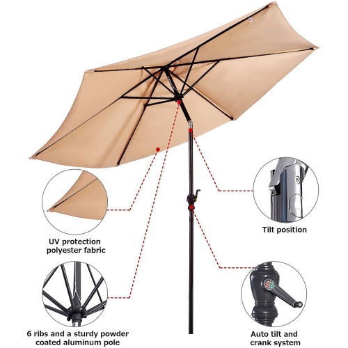 Costway 9ft Patio Umbrella Outdoor W/ 50 LBS Round Umbrella Stand W/ Wheels