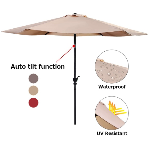 Costway 9ft Patio Umbrella Outdoor W/ 50 LBS Round Umbrella Stand W/ Wheels
