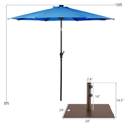 10ft Solar Lights Patio Umbrella Outdoor W/ 50 LBS Movable Umbrella Stand