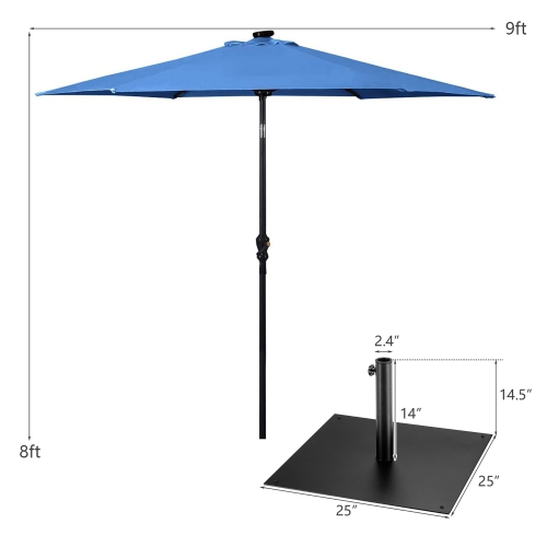 Costway 9ft Market Patio Umbrella w/Solar Lights & 40 LBS Steel Umbrella Stand