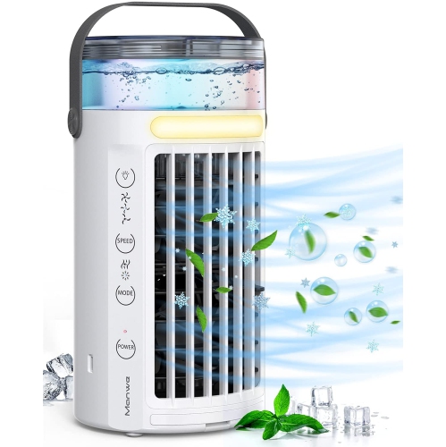 MANWE  Portable Air Conditioner, Mini Evaporative Air Conditioner Cooling Fan \w 3 Speeds 7 Colors, Personal Air Cooler, Humidifier, Purifier \w Handle