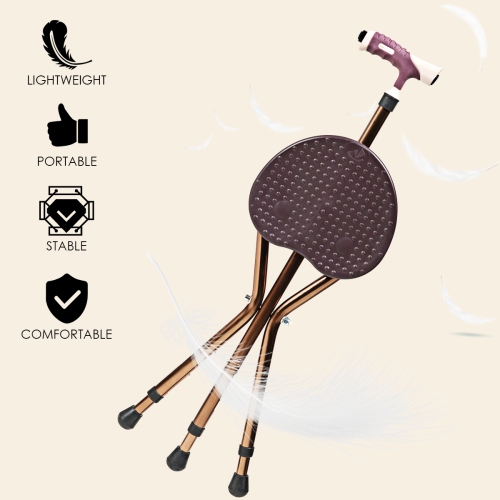 Costway Lightweight Adjustable Folding Cane Seat Aluminum Alloy Crutch Chair With Light