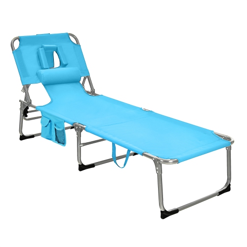 Costway Outdoor Beach Lounge Chair Folding Chaise Lounge with Pillow
