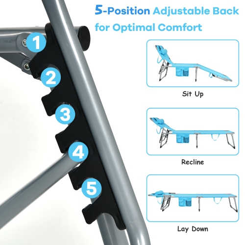 Costway Outdoor Beach Lounge Chair Folding Chaise Lounge with Pillow