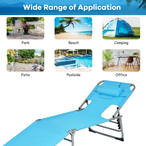 Costway Outdoor Beach Lounge Chair Folding Chaise Lounge with Pillow