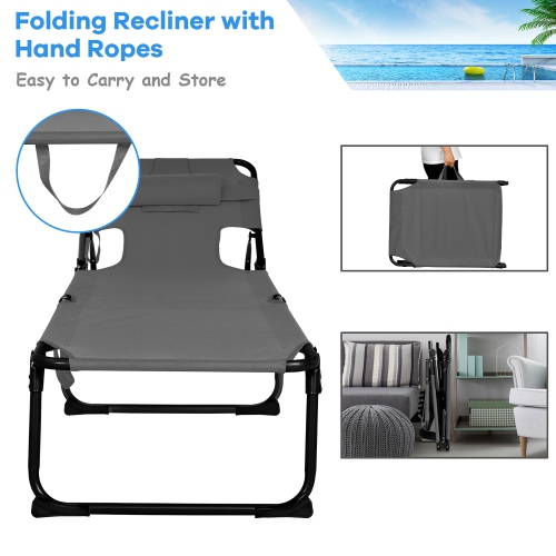 Costway Outdoor Beach Lounge Chair Folding Chaise Lounge with Pillow