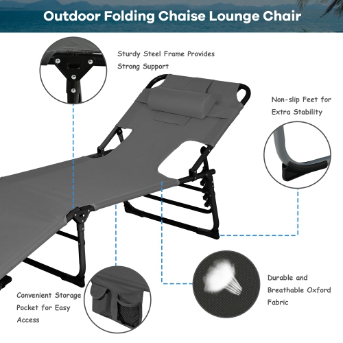 Costway Outdoor Beach Lounge Chair Folding Chaise Lounge with Pillow