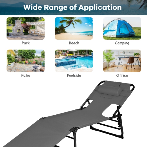 Costway Outdoor Beach Lounge Chair Folding Chaise Lounge with Pillow