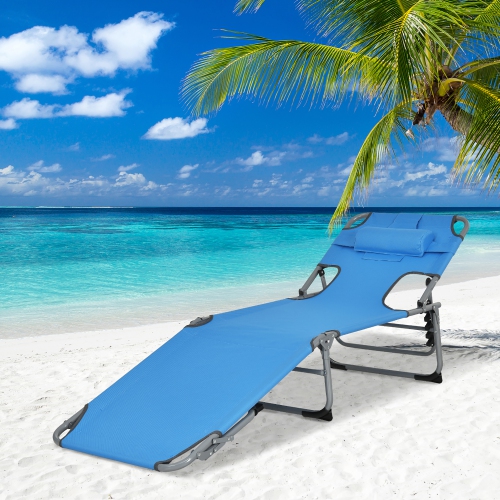 COSTWAY  Outdoor Beach Lounge Chair Folding Chaise Lounge With Pillow