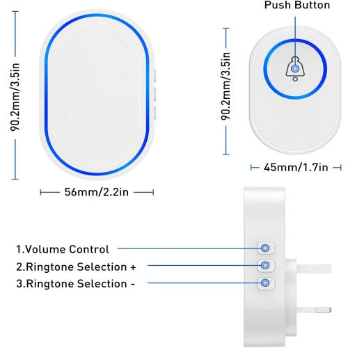 ISTAR Wireless Doorbell with 4 Remote Button and 433Mhz in Receiver, No Batteries Required for over 58 Chimes