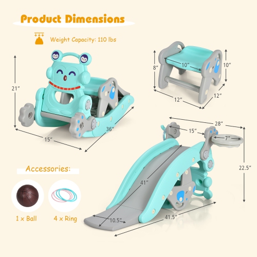 Costway 4-in-1 Rocking Horse & Slide Set Toddler Slide Toy w/ Basketball Hoop