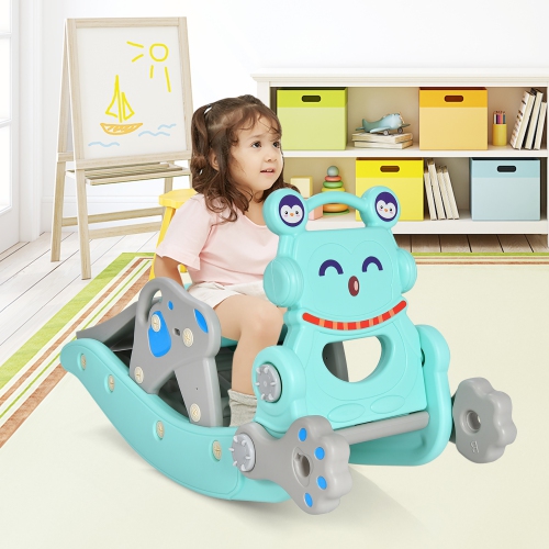 Costway 4-in-1 Rocking Horse & Slide Set Toddler Slide Toy w/ Basketball Hoop