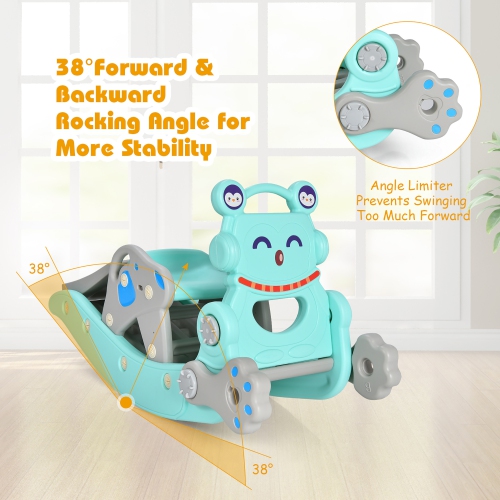 Costway 4-in-1 Rocking Horse & Slide Set Toddler Slide Toy w/ Basketball Hoop