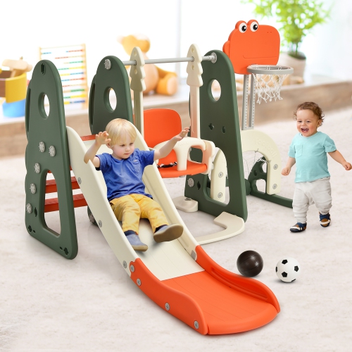 Costway 6 in 1 Toddler Slide and Swing Set Climber Playset w/ Ball Games