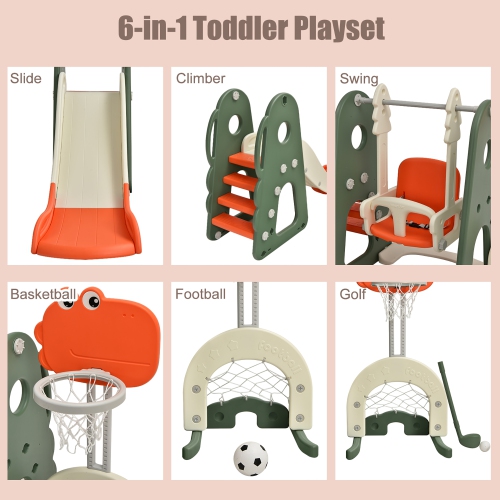 Costway 6 in 1 Toddler Slide and Swing Set Climber Playset w/ Ball Games