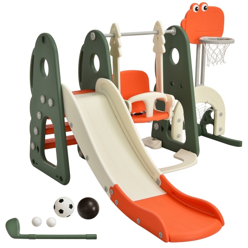 Costway 6 in 1 Toddler Slide and Swing Set Climber Playset w/ Ball Games