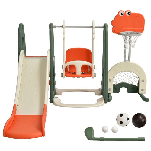 Costway 6 in 1 Toddler Slide and Swing Set Climber Playset w/ Ball Games