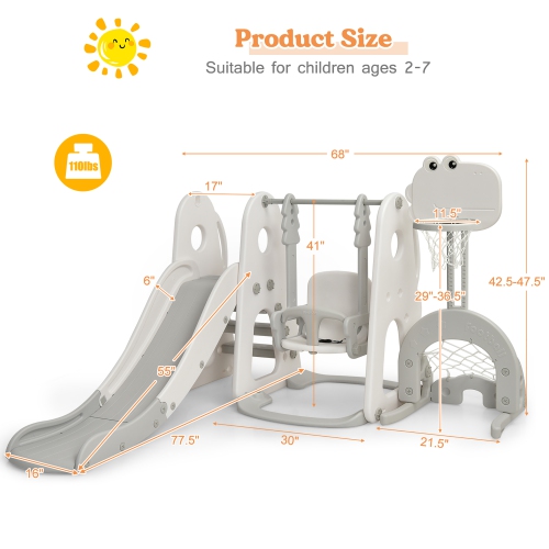 Costway 6 in 1 Toddler Slide and Swing Set Climber Playset w/ Ball Games