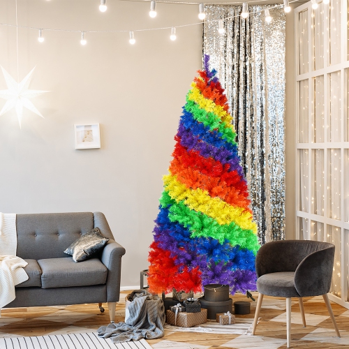 Costway 7FT Artificial Hinged Colorful Rainbow Full Fir Christmas Tree with 1213 Tips