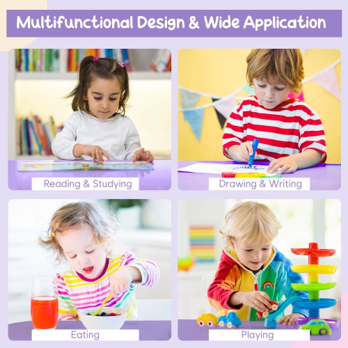 Costway Kids Wooden Round Table & 2 Chair Set w/ Center Mesh Storage