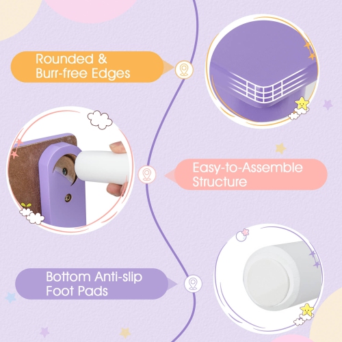 Costway Kids Wooden Round Table & 2 Chair Set w/ Center Mesh Storage