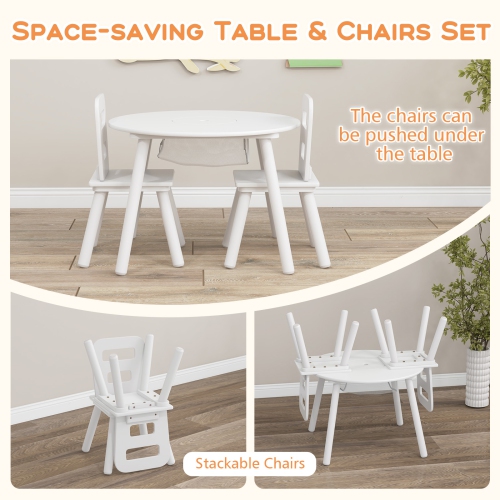 Costway Kids Wooden Round Table & 2 Chair Set w/ Center Mesh Storage