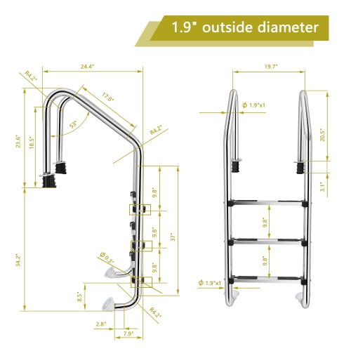 Costway Stainless Steel Swimming Pool Ladder In-Ground 3-Step w/ Anti-Slip Step