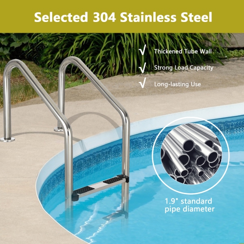 Costway Stainless Steel Swimming Pool Ladder In-Ground 3-Step w/ Anti-Slip Step