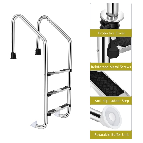 Costway Stainless Steel Swimming Pool Ladder In-Ground 3-Step w/ Anti-Slip Step