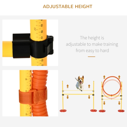 PawHut 3PCs Portable Pet Agility Training Obstacle Set for Dogs w/ Adjustable Weave Pole, Jumping Ring, Adjustable High Jump