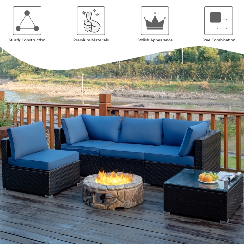 Costway 5PCS Patio Rattan Furniture Set Cushioned Sofa Chair Coffee Table